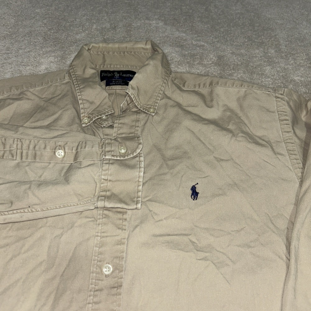 Ralph Lauren Blake Men's Beige Cotton Long Sleeve Classic Fit Dress Shirt Size L
